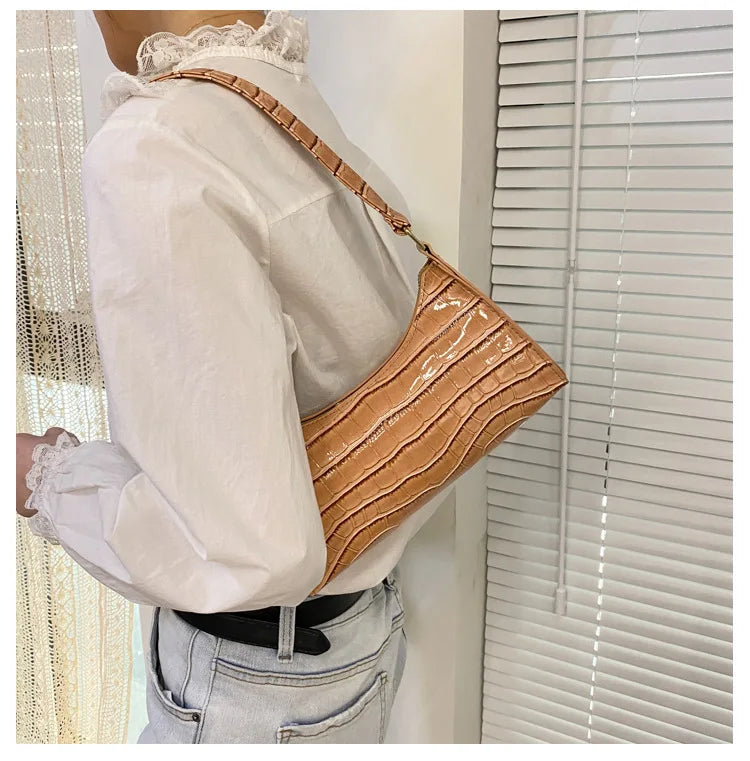 Fashion PU Leather Bags for Women Alligator Pattern Armpit Handbag Female Small Underarm Messenger Bag Purse Shoulder Handbags