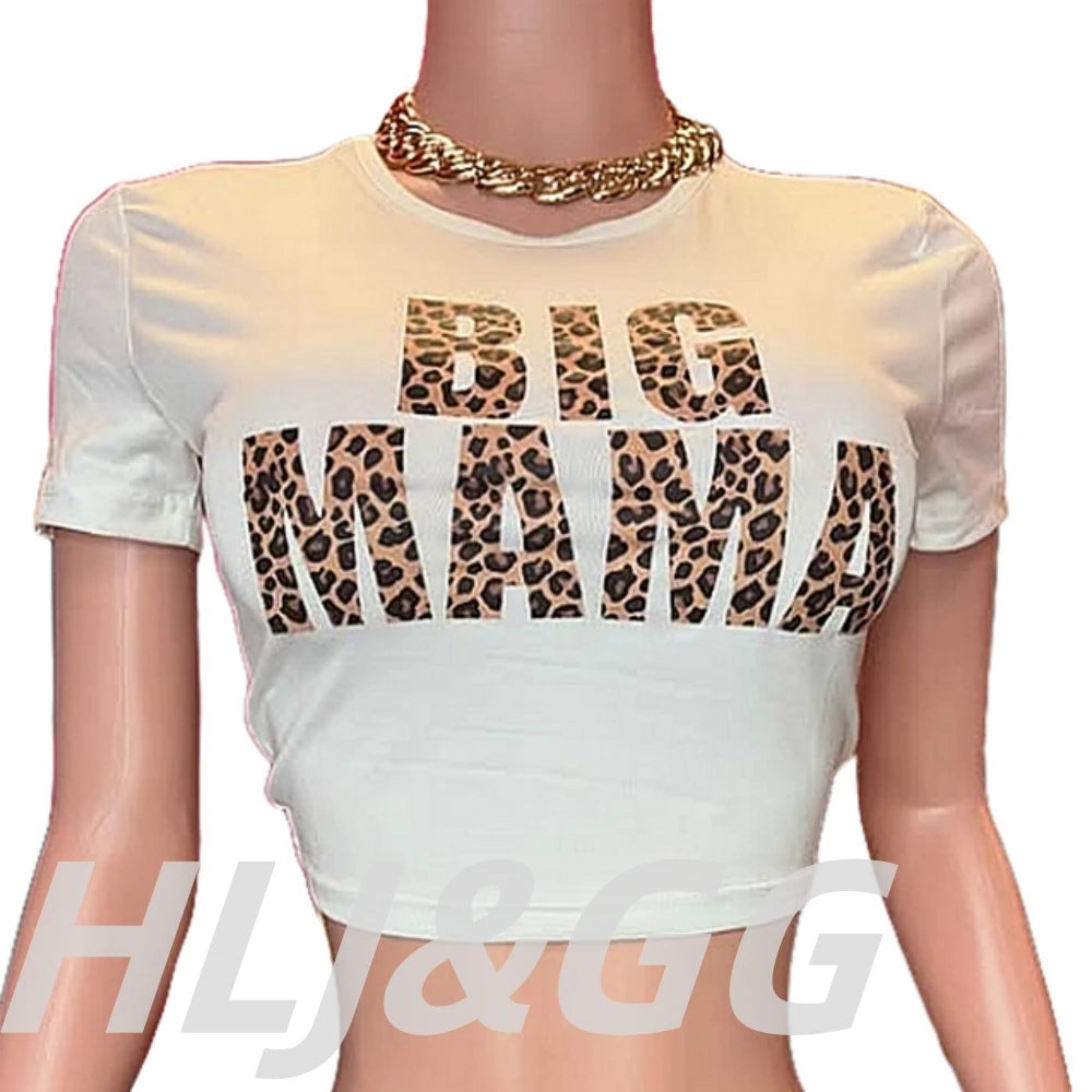 HLJ&GG Fashion Y2K Sequin Leopard Shorts Two Piece Sets Women Round Neck Short Sleeve Slim Crop Top And Shorts Outfit Streetwear