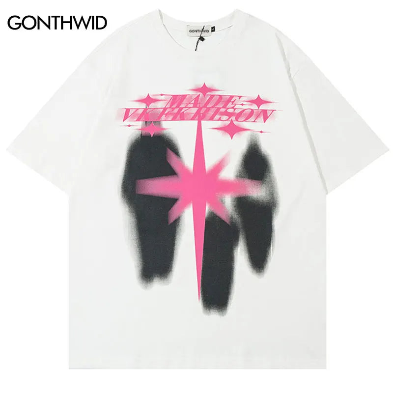 Men Punk Tshirt Hip Hop Shadow Graphic Print Gothic Streetwear T Shirt Harajuku Fashion Loose Tee Shirts 2024 Casual Cotton Top