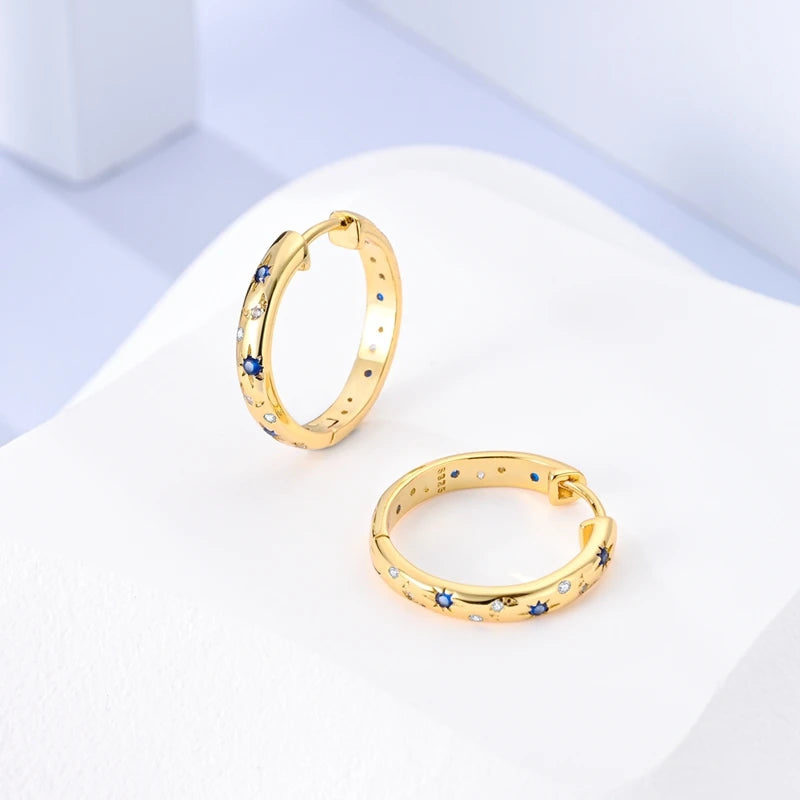 Fashion Gold ladies Hoop Earring 925 Sterling Silver Sparkling Zircon Round Ear Stud Earrings Fine Jewelry Lover Anniversary Gift