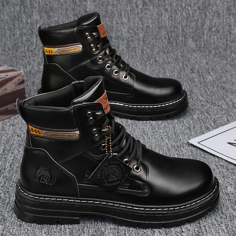 Lace-UP High Quality Fashion Man Outdoor Free Shipping 2024 New Footwear Male Brand Leather Shoes for Men Work Safety Mid-top