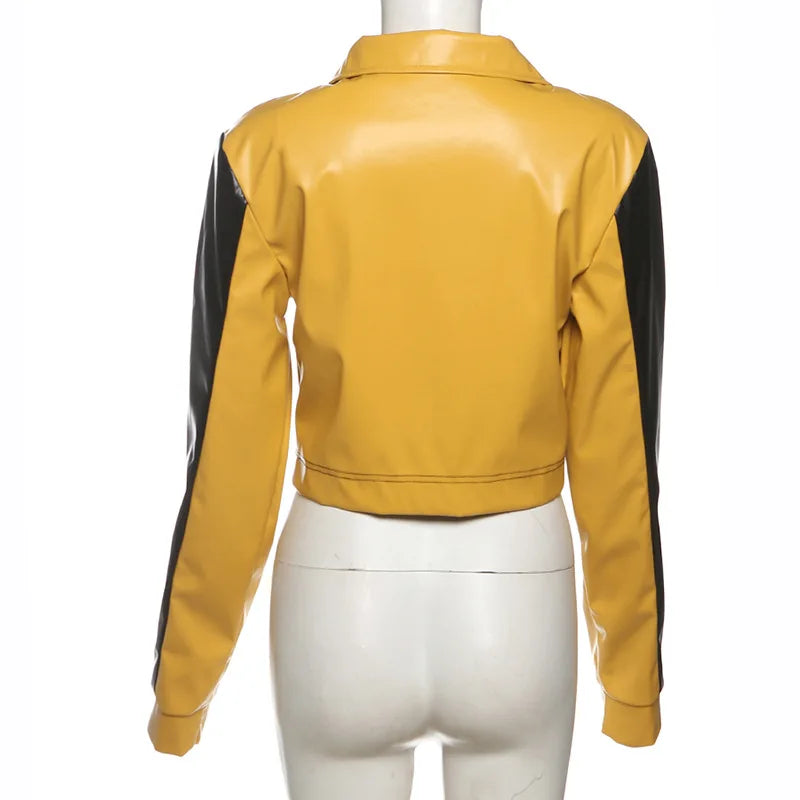 HLJ&GG Trendy Women's Outfits Women Leather Punk Letter Embroidery Crop Jacket And Button Shorts Two Piece Sets Y2K Streetwear