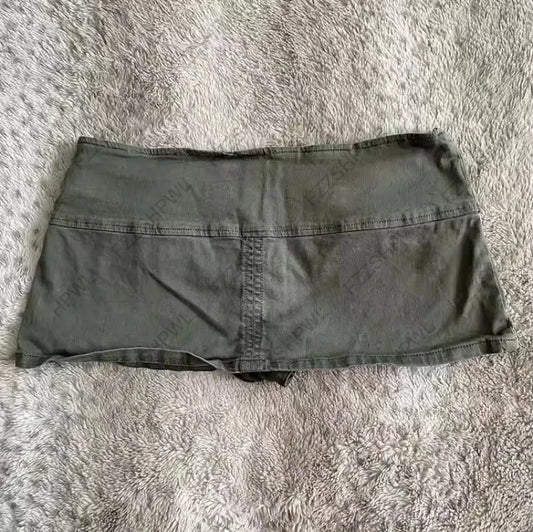 Y2K High Street grey A-line skirt women's wear Harajuku hot Girl Sweet guy characteristic style slender elastic Cool jeans skirt