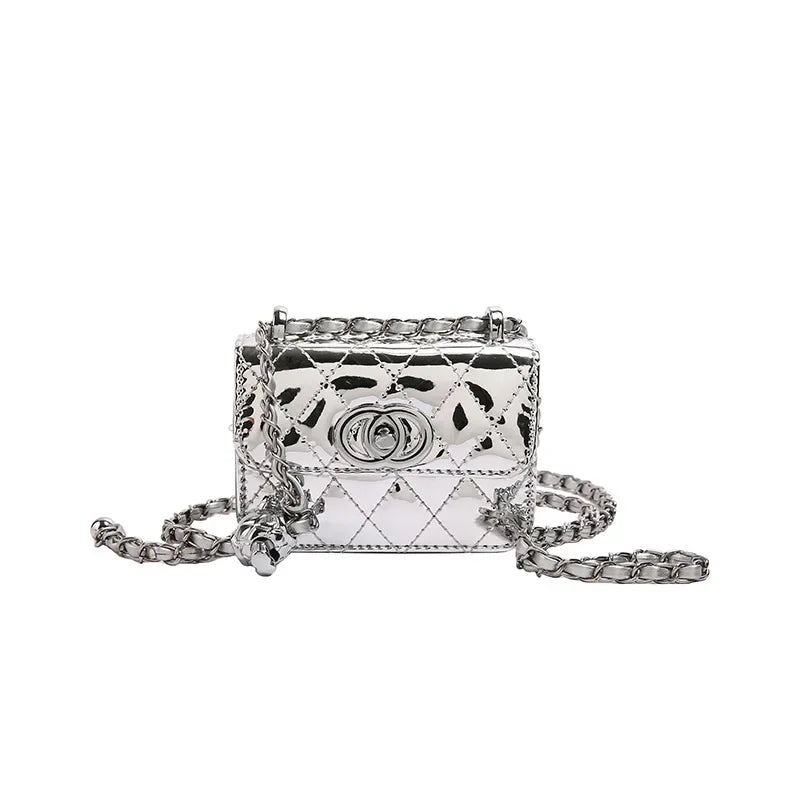 2025 New Arrival Eye - Catching Laser - Patent Mini Crossbody with Gleaming Glossy Chain Strap, Convenient Lipstick Holder