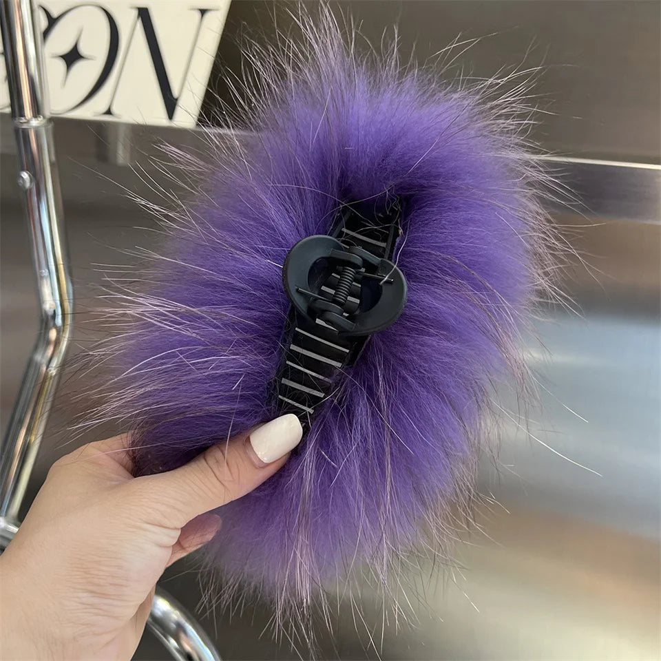 New Jelly Color Fox Fur Hair Clip Woman Claw Clip For ladies Sweet Hair Ornament Hair Hold Headband Fur Hairpin Hair Accessories