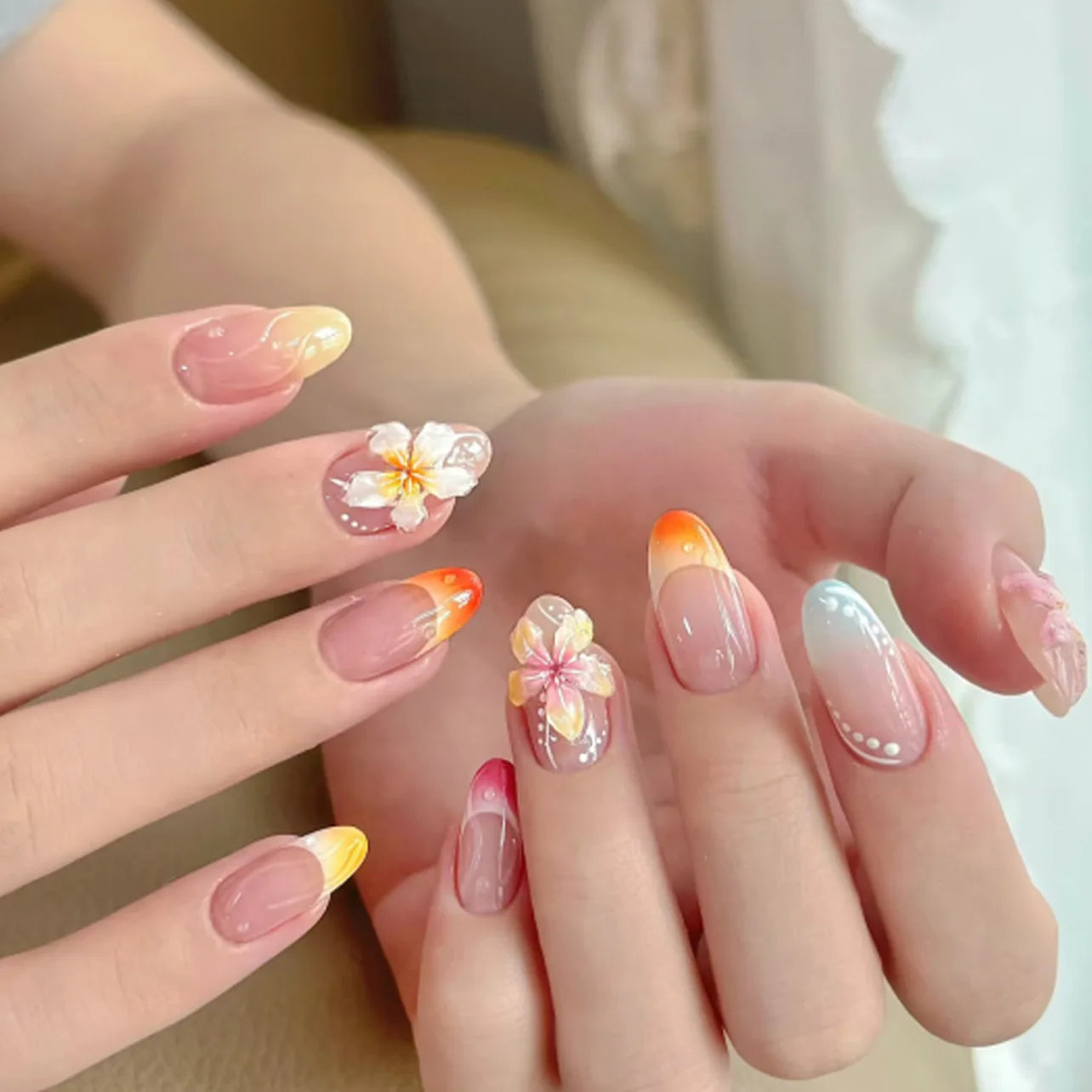 24pcs Sweet Pink Press on Nails with Bow Lipstick Print French Fake Nail Tips Wearable Detachable Ins Simple Korean False Nails