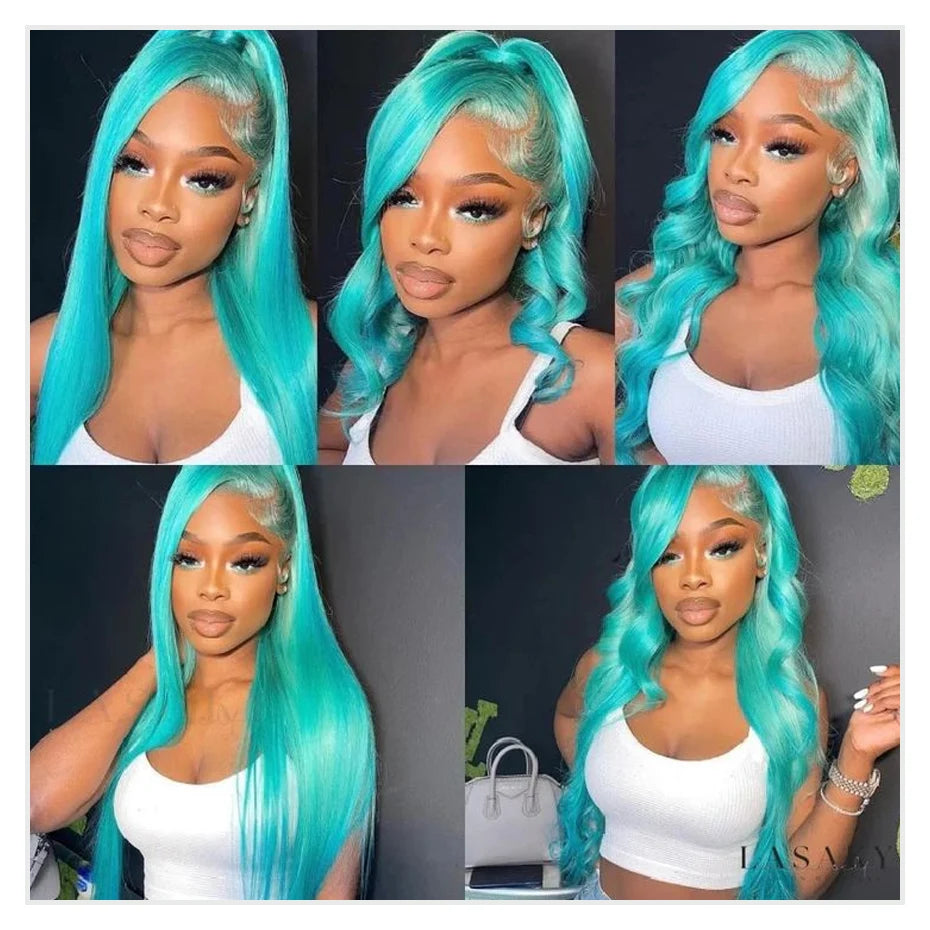 Cyan Blue Body Wave Human Hair Wigs Vietnamese Raw Hair 13x6 HD Lace Frontal Wig Blonde 613 Lace Front Human Hair Wigs For Women