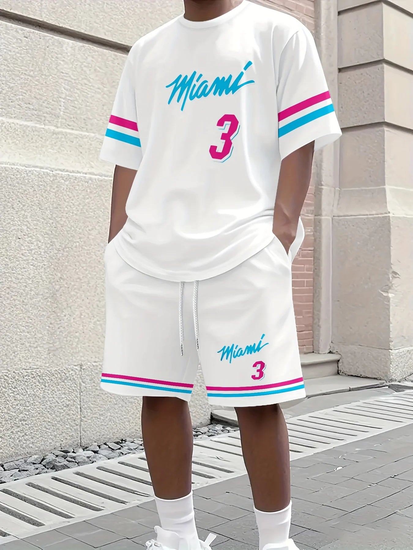 2025 New Men's Miami NO.3 printed casual sports adult basketball jersey Jogging Set