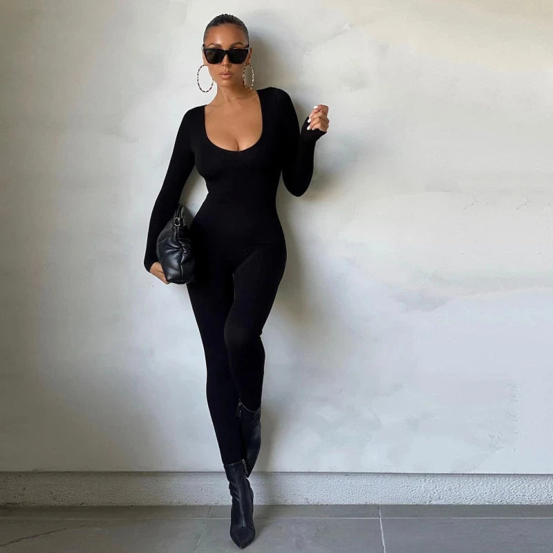 Dulzura Women 2024 Autumn Winter Long Sleeve Bodycon Streetwear Jumpsuit Overall One Piece Outfit Wholesale Items for Business