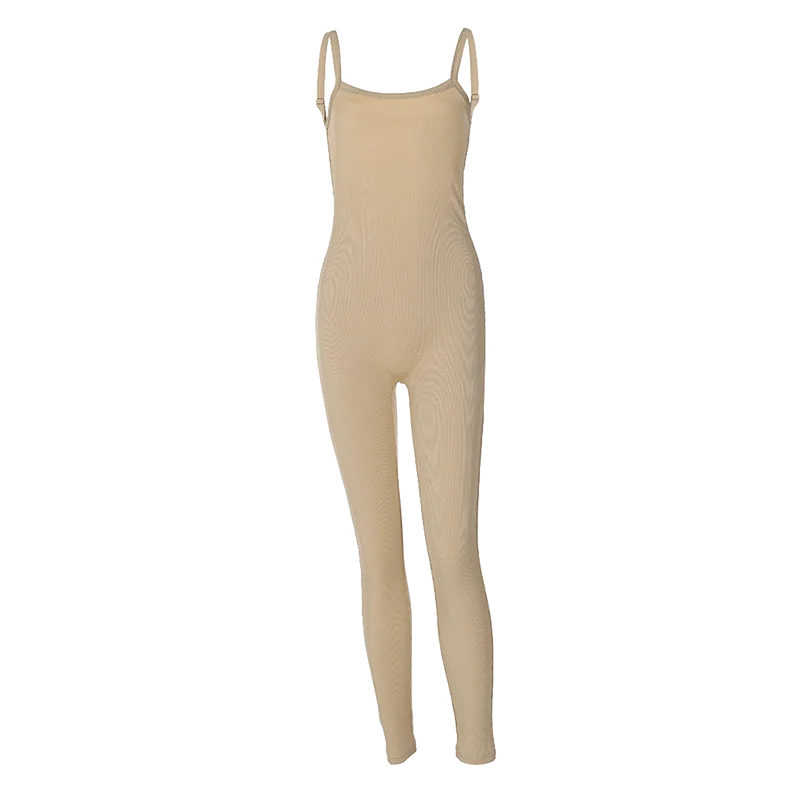 Hugcitar 2024 Fashion Ribbed Solid Slips Backless Sexy Skinny One Piece Jumpsuit Women Y2K Romper Vacation Sport Overalls