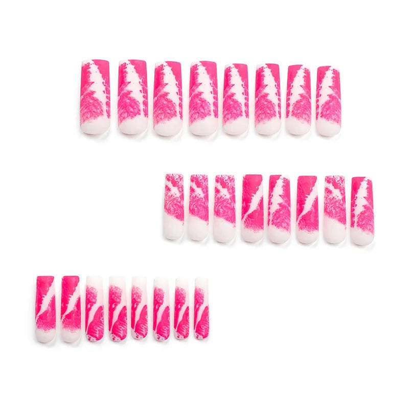 24pcs Long Batte False Nail Pink Lips Love Design Women Fake Nails Sweet Style Press on Nail Tips Valentine's Day Nail Supplies