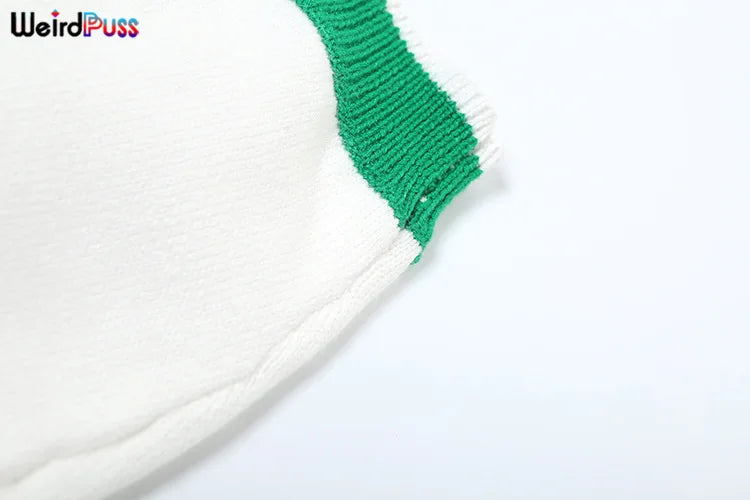 Weird Puss Knit Women 2 Piece Set 2024 Summer Trend Casual Polo Neck Short Sleeve Crop Tops+Skirts Matching Streetwear Outfits