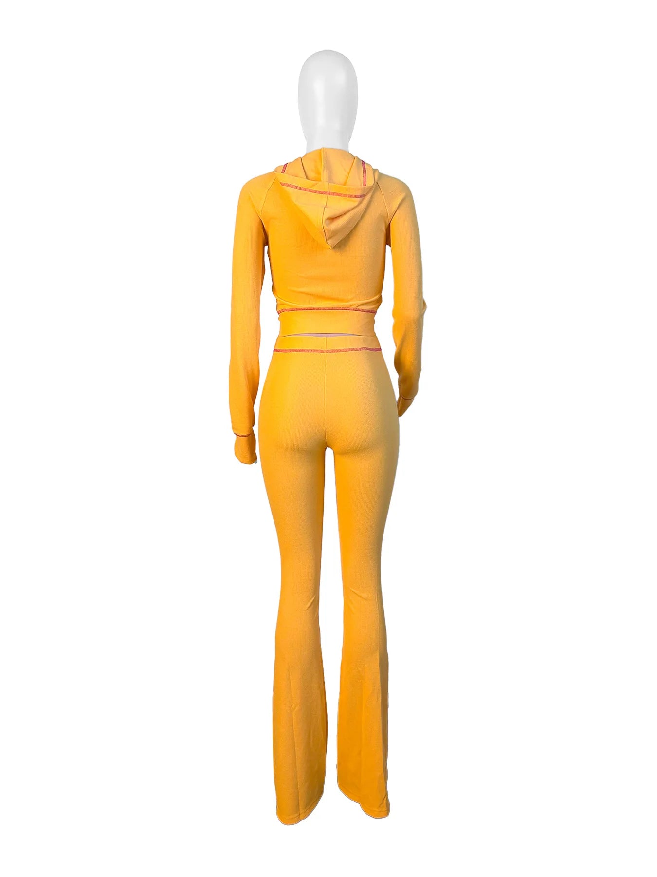 HLJ&GG Spring New Waffle Flare Pants Two Piece Sets Women Zip Hooded Long Sleeve Top + Pants Outfits Casual Sporty 2pcs Clothing