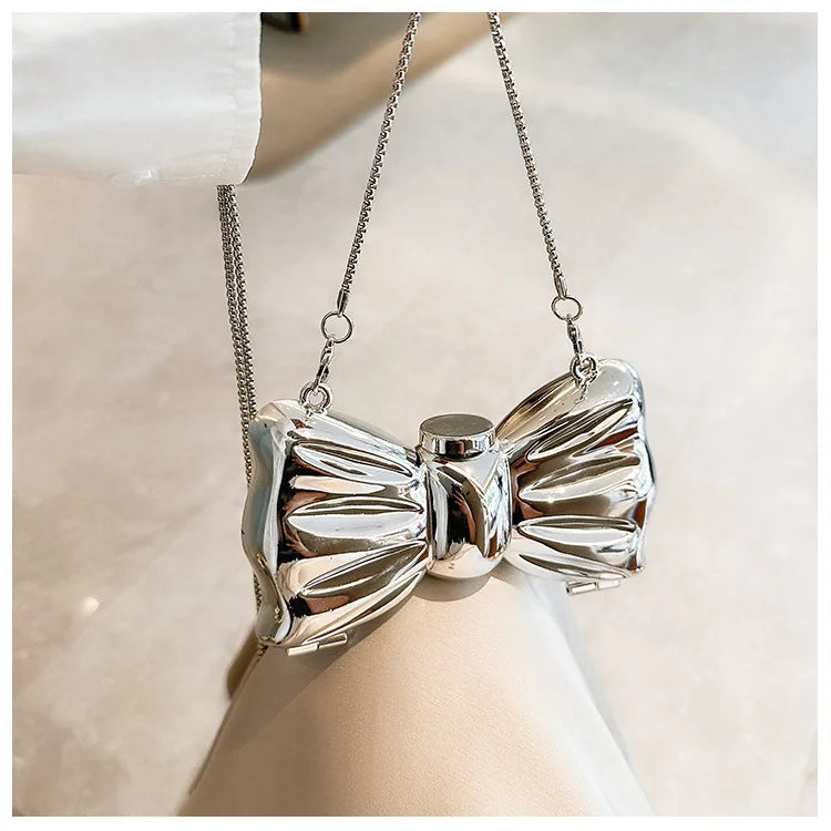 New Mini Evening Bag Metal Purse Crossbody Handbag for Girls Kid Women Bowknot Chain Shoulder Bag for Party Wedding