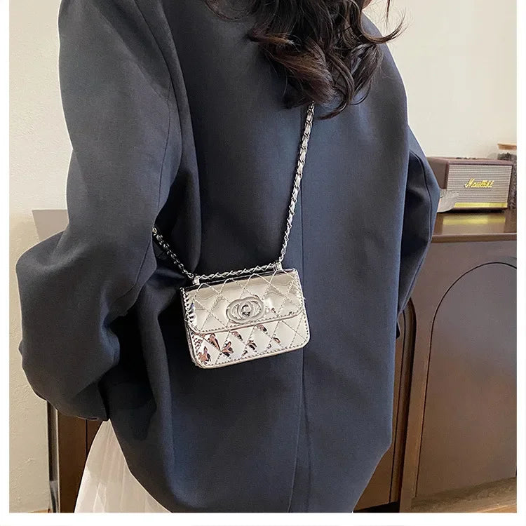 2025 New Arrival Eye - Catching Laser - Patent Mini Crossbody with Gleaming Glossy Chain Strap, Convenient Lipstick Holder