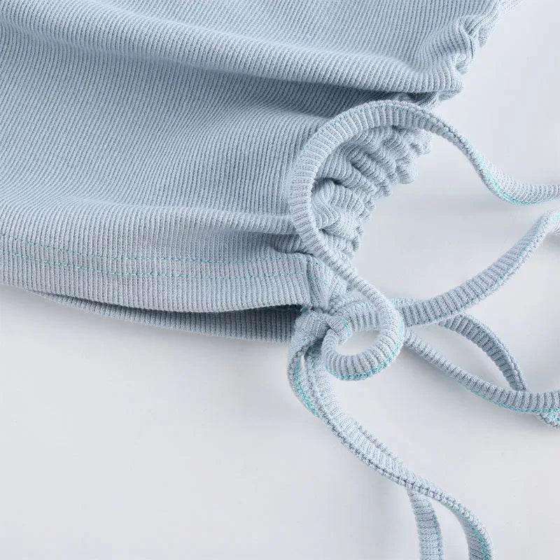Ruched Sleeveless Tank Tops Tees Women Solid Casual Fashion Crop Top Ladies High Street Tie Up Croptop Summer Fitness