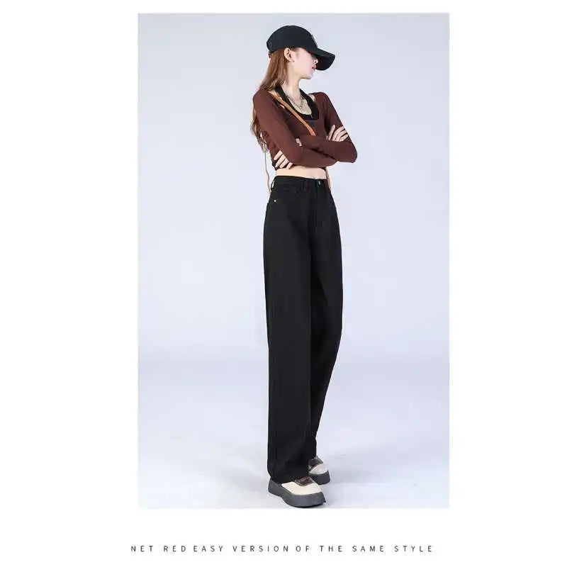 Ladies Vintage Wide Leg Jeans Girls High Waist Pants Female Fashion Black Black Grey Retro Blue Light Blue Pink Trousers
