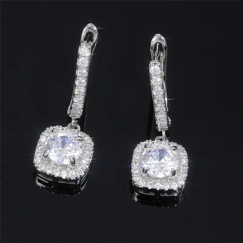 925 Sterling Silver Trendy Square Shape Drop Earrings Brilliant Bridal Engagement Wedding Jewelry Elegant Female Dangle Earring