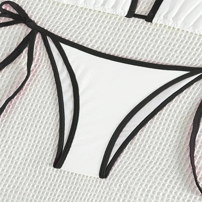 Contrast Color Patchwork Bikinis Bathing Suit Women Sexy Lace Up Triangle Thong Micro Bikini 2025 New Swimwear Biquini Beachwear