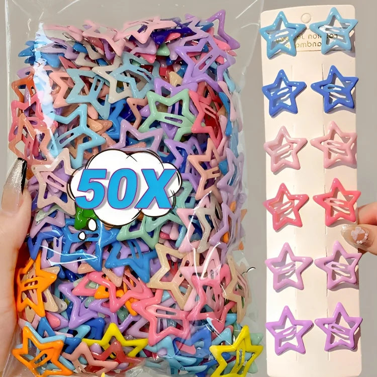 10/50pcs Colorful Kawaii Star Barrettes Y2K Sweet Girls BB Solid Star Hairclips Metal Snap Clip, Hair Jewelry Gifts