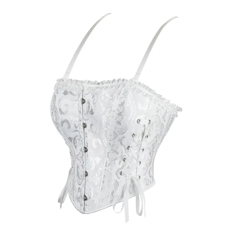 Women Corset Crop Top Overbust Sexy Lace Up Bustier Slimming Body Shaper Short Torso Corselet Vest Black White Red