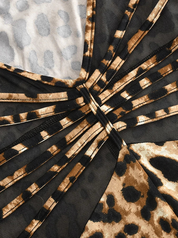 Kricesseen Sexy Leopard Hollow Out Details Skinny Jumpsuits Women Print Backless Halter Fitted Rompers Clubwear Outfits