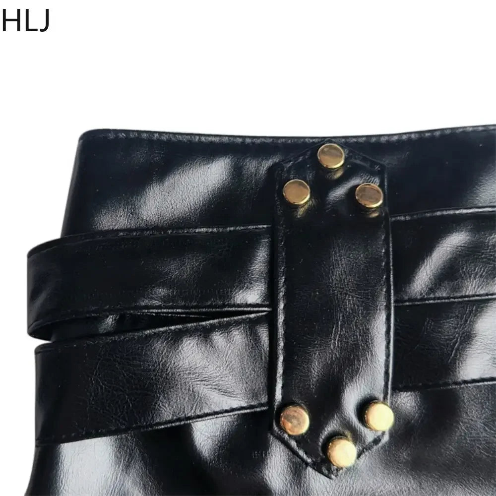 HLJ&GG Y2K Hot Girl Fashion Streetwear Women Letter Print O Neck Long Sleeve Slim Crop Top+Low waist Belt Leather Shorts Outfits