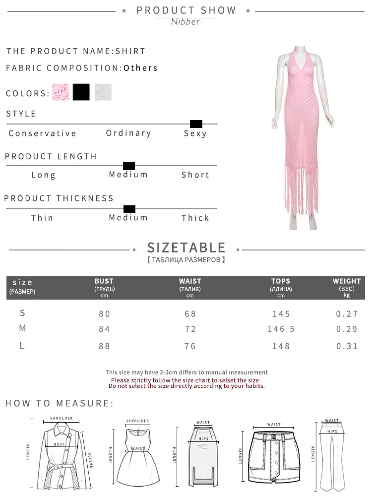 Wired Puss Backless Halter Dress Women Sexy Summer Deep V-Neck Hollow Tassel Solid Patchwork Slim Midnight Party Club Vestidos