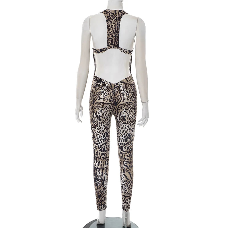 Weird Puss Leopard Print Jumpsuit Women Coquette Summer Trend Midnight Club Activity Sleeveless Fitness Stretch Workout Overalls