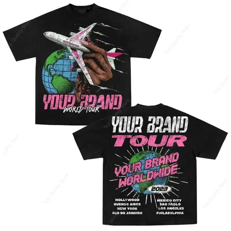HLJ&GG Y2K Retro Pattern Printing Loose Tshirts Women Round Neck Short Sleeve Oversize Tops Fashion Female Cotton Top Streetwear
