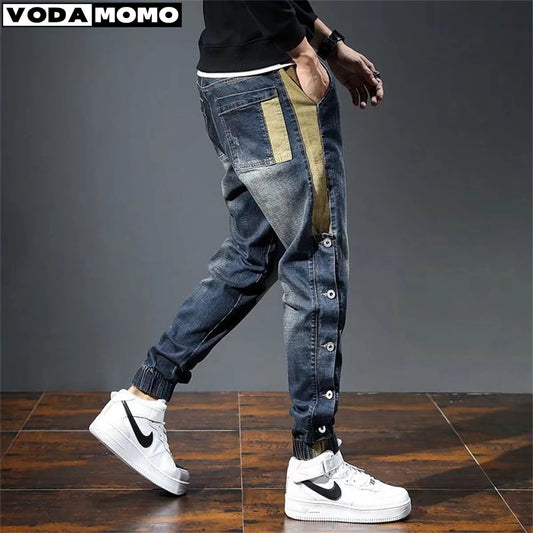 Denim Jeans Harem Pants Fashion Pockets Desinger Loose Baggy Moto Jeans Men Stretch Retro Streetwear Relaxed men clothing pants