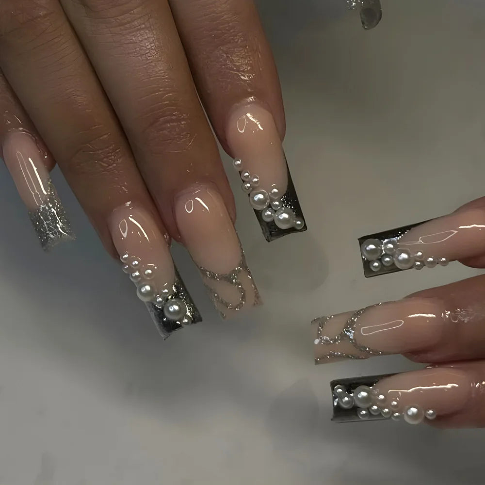24pcs White French False Nails y2k White Star Ballerina Coffin Press on Nails Detchable Full Cover Fake Nails Tips For Girls