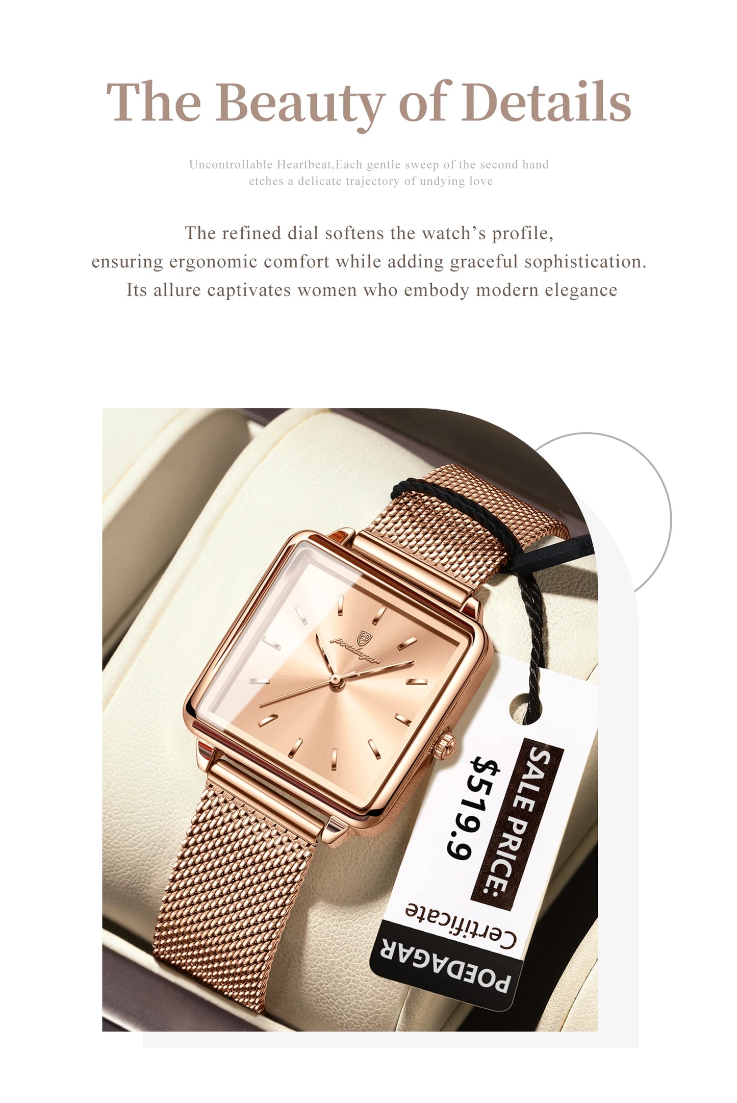 POEDAGAR Fashion Ladies Watch Waterproof Square Elegant Watch, Mesh Stainless Steel Quartz, lady's Watches, Reloj