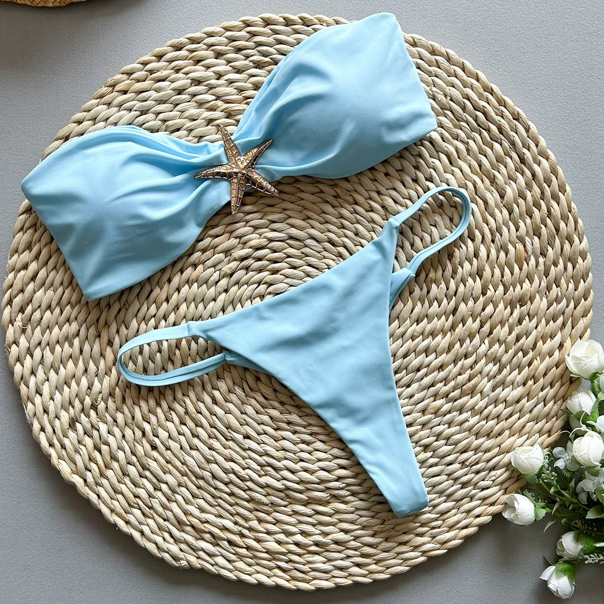 Sexy Women's Bikini Solid Color Strapless Split Swimsuit