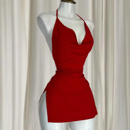 Women's Sexy Home Halter Camisole Dress Summer Spice Girl Dress Y2K Sexy Sleeveless Backless Red Mini Dresses Bodycon Lady dress