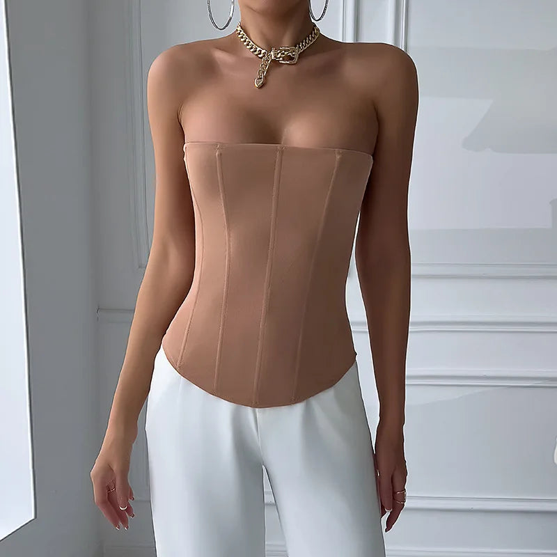 CHUANGERM Sexy Corset Top Solid Color Sleeveless S-neck Backless Bandage Women Push Up Hourglass Body Shaper Bustier Lingerie