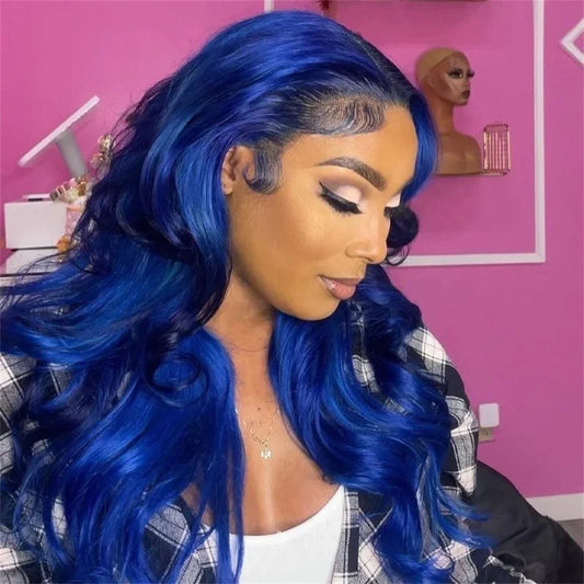 Dark Blue HD 13x4 Lace Front Wigs Human Hair Pre Plucked Glueless Navy Blue Colored 26 Inch Body Wave 13x6 Hd Lace Frontal Wig