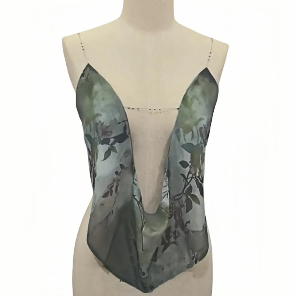 HLJ&GG Sexy Pattern Print Hollow Halter Two Piece Sets Women Deep V Backless Top And Shorts Outfits Fashion Y2K Streetwear Trend