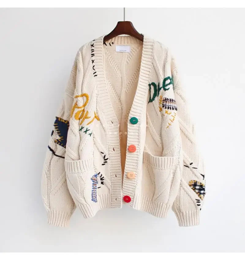 HLJ&GG Winter Embroidery Knit Sweater Coats Two Piece Sets Women Button Long Sleeve Top And Plaid Aline Skirts Outfit Streetwear