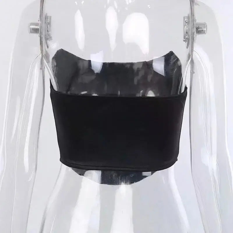 Sleeveless Off Shoulder Velvet Fashion Sexy Corset Crop Tops Vest Female Underwear Backless Bustier Top Solid