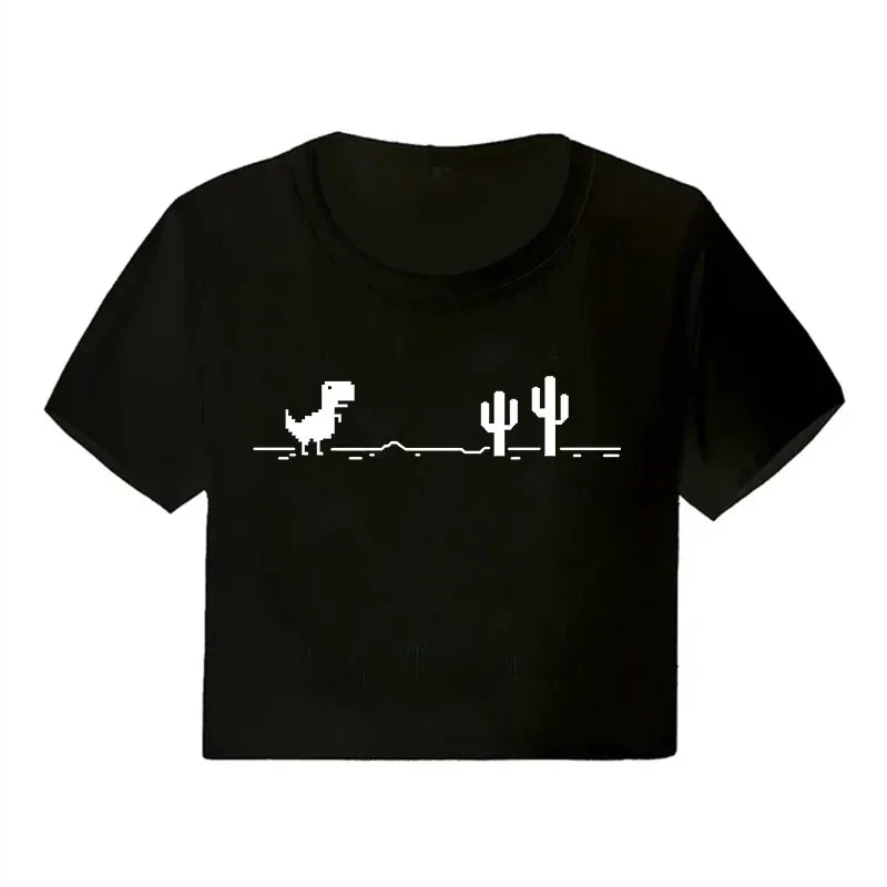 Korean Style Casual Crop Tops 2000s Y2k Print Women Tee Shirt Harajuku GOTH Cropped Mange Tshirt Funny Graphic T-shirt Female