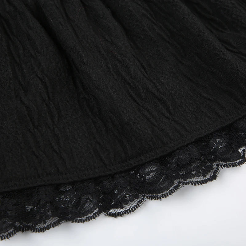 Darlingaga Gothic Y2K Lace Trim Mini Skirt Harajuku Vintage Tie Up Bow Dark Academia Sexy Women Skirts Hottie A-Line Grunge New