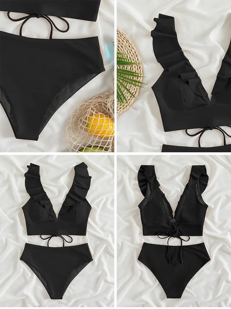 Ladies Two-Piece Bikini Set Sexy Swimsuit Tankini Fashion Ruffled Bikini Swimwear Women Swimming Suit Summer Beachwear Clothing