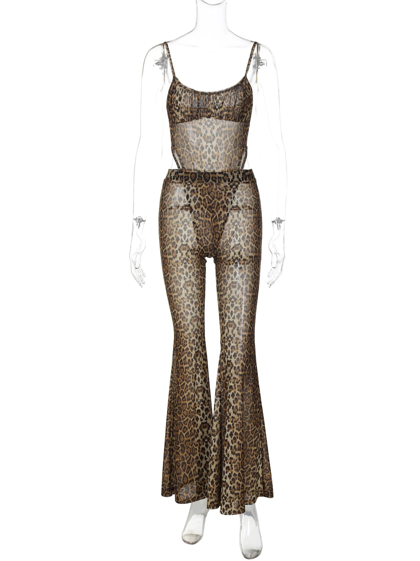 Weird Puss Sexy See Through 2 Piece Set Women Sexy Strapless Bodysuit Tops+Flare Pants Matching Summer Midnight Clubwear Outfits