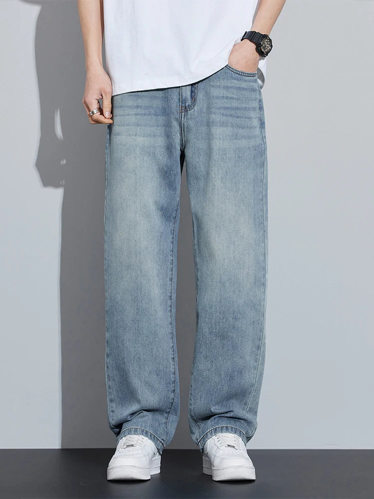 2025 Spring/Summer New Men's Lyocell Loose Jeans Summer Thin Breathable Straight Leggings Retro Business Casual Fashion Korean M