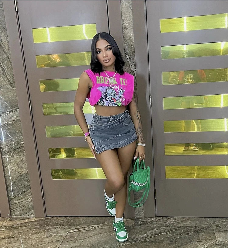 STYLISH LADY Harajuku Letter Printed Hip Hop T Shirt 2025 Summer Women Sleeveless O Neck Casual Street Tops Tees