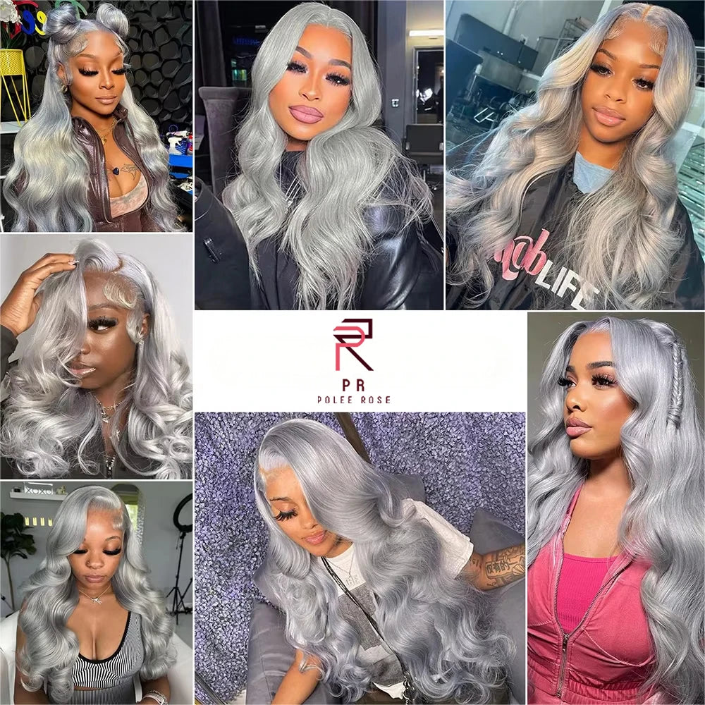 100% Vietnamese Silver Grey Lace Front Wig Human Hair Lace Frontal Wig Body Wave 13x4 HD Lace Platinum Blonde Colored Gray Wigs
