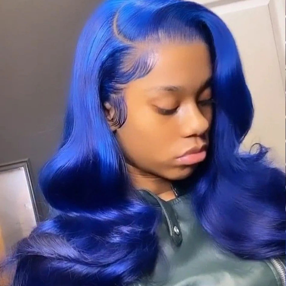Navy Blue HD 13X6 Body Wave Lace Front Wig Colored Human Hair Wigs Glueless 30 Inch Royal Blue Lace Frontal Wig 100% Human Hair