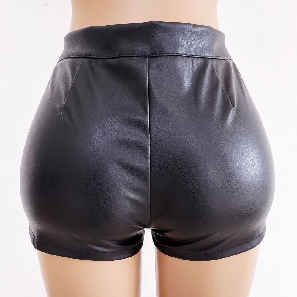 HLJ&GG Fashion Y2K Hot Girl Streetwear Women Leather Long Sleeve Crop Jacket+Bodysuits+Button Shorts 3 Piece Sets Outfits 2025