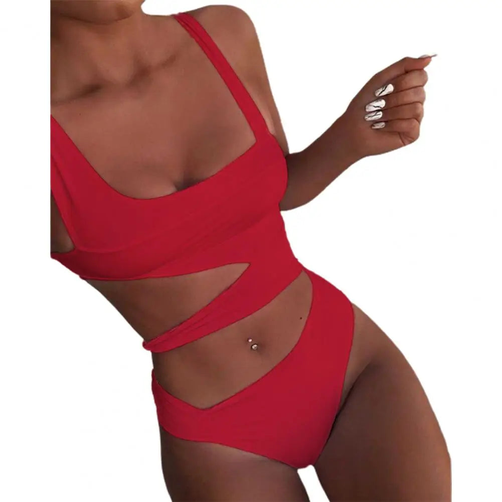 One Piece Women Swimsuit Sexy Stain Resistant Shoulder Strap Bikini Set Slim Fit Push Up Summer Beachwear For Holiday